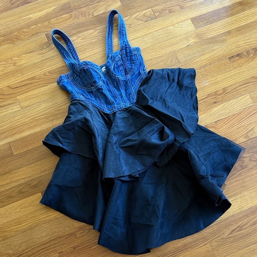 Anthropologie Pilcro Sleeveless Denim Bodice Tiered Mini Dress - Picture 4 of 7